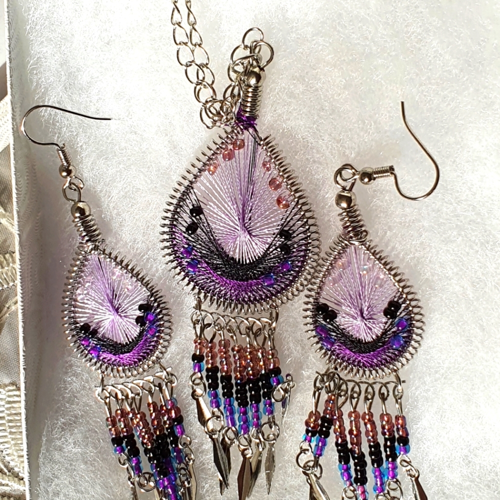 String made Necklace and earings